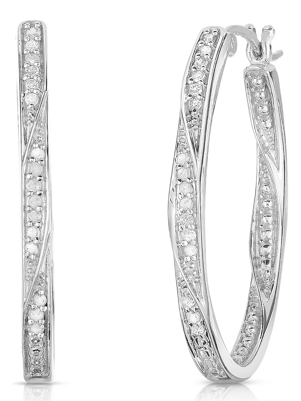 1/4 CTW REAL Natural Diamond Earrings H-I I2-I3 Rhodium Plated 925 Sterling